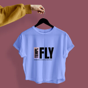 Blue Loose Fit Female Cropped T-Shirt Mockup PSD - Photoshop Mockup