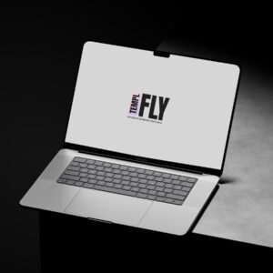 Dark Macbook Pro Mockup Stone Desk - Photoshop Mockup