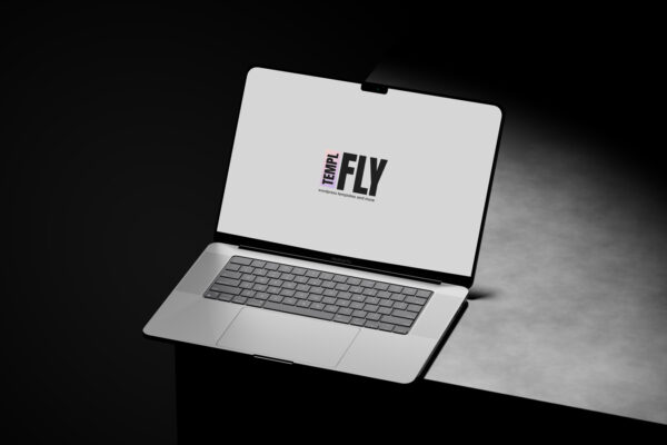 Dark Macbook Pro Mockup Stone Desk - Photoshop Mockup