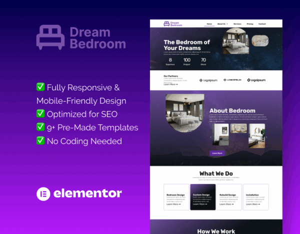 Dream Bedroom – Elementor Template Kit for Bedroom Interior Design Studios