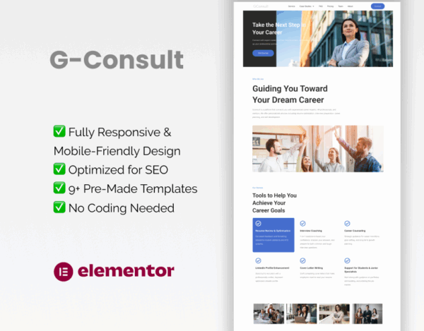 GConsult – Elementor Template Kit for Business & Management Consulting Firms