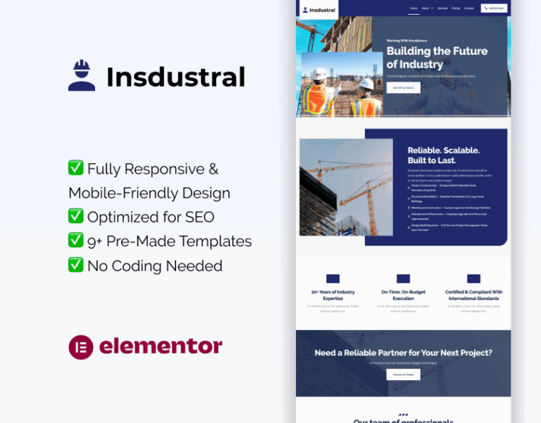 industrial elementor template kit
