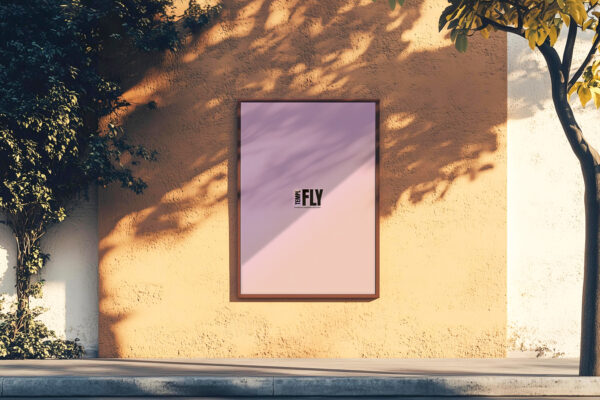 A2 Outdoor Poster Mockup On Yellow Background Wall - Photoshop Mockup