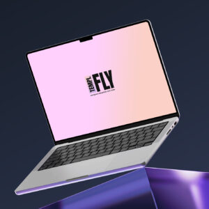 Macbook mockup on glass cube - Photoshop Mockup