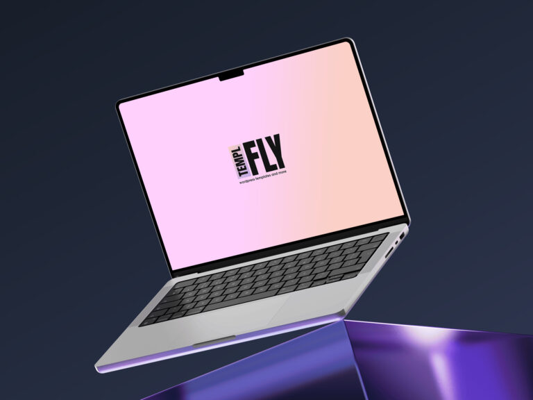 Macbook mockup on glass cube - Photoshop Mockup