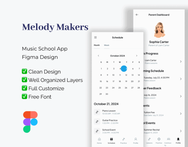Music School App – Figma Design Template for Modern Websites