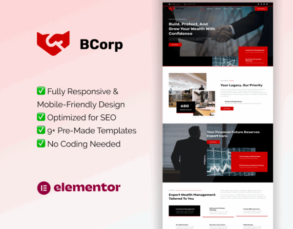 BCorp – Elementor Template Kit for Wealth Management & Financial Consulting