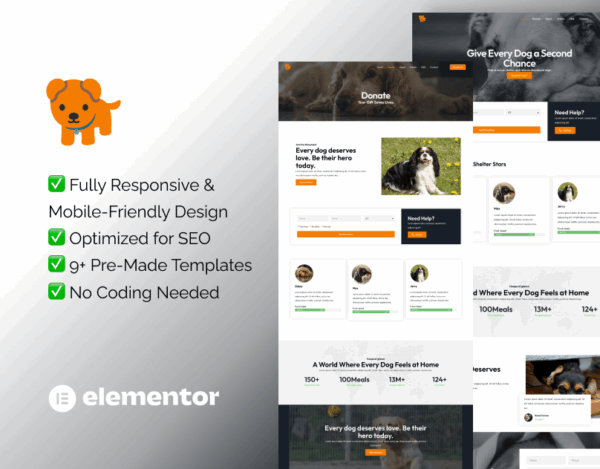 PawHope – Elementor Template Kit for Dog Charity & Rescue Organizations