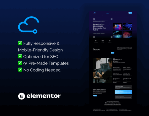 DataTech – Elementor Template for Cybersecurity & IT Protection Services