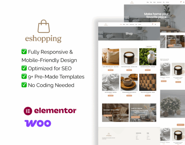 Eshopping – WooCommerce Elementor Template for Home Décor & Lifestyle Products