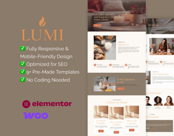 Lumi – WooCommerce Elementor Template for Candle & Home Fragrance Stores