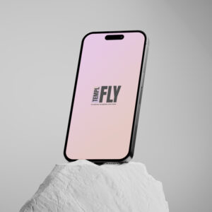 iPhone 15 Pro Mockup With White Rock - Photoshop Mockup