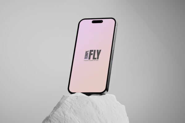 iPhone 15 Pro Mockup With White Rock - Photoshop Mockup