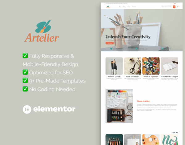 Artelier – Elementor Template for Art Supplies & Creative Shops