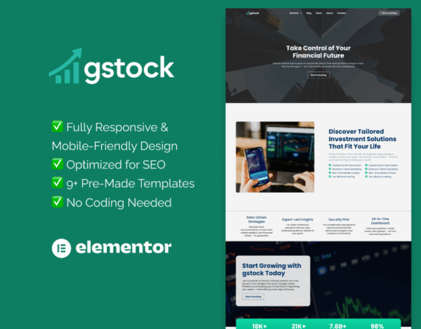 Gstock – Elementor Template for Investment & Wealth Solutions