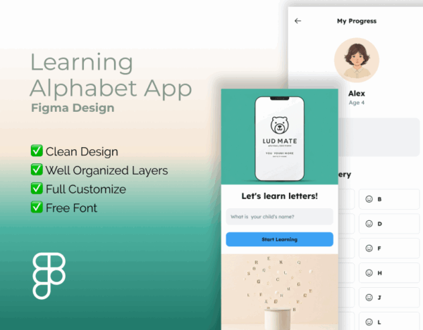 Learning Alphabet App – Figma Design Template for Modern Websites