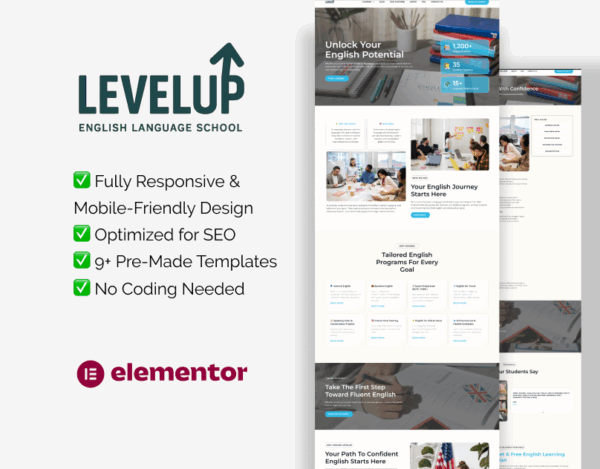LevelUp – Elementor Template for Online Course & eLearning Platforms