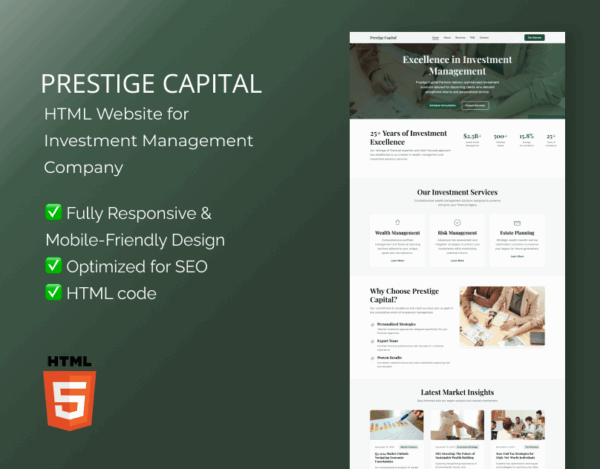 Prestige Capital for Investment Management Company – HTML Website Template