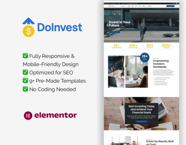 Doinvest – Elementor Template for Investment & Financial Services