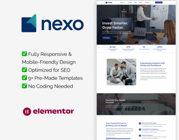 Nexo – Elementor Template for Investment Firms & Financial Services